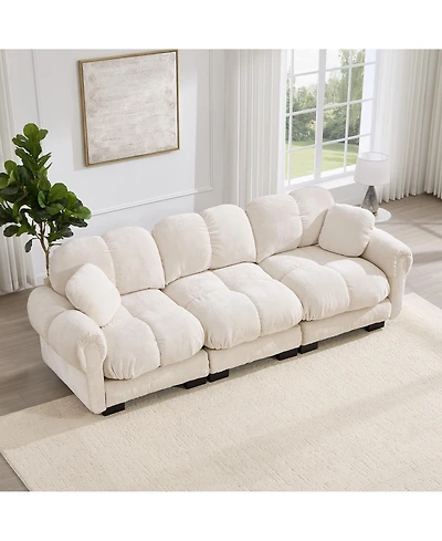 Boyel Living Chenille Cloud 3-Seater Sofa Exquisite Pillows and Quilted Back Cushions Soft Padded Armrests