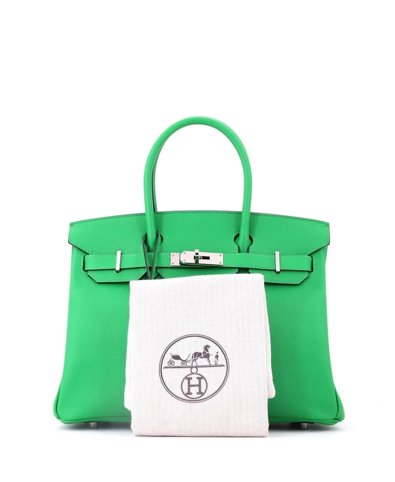 Pre-Owned Hermes Birkin 30 Handbag Green Epsom with Palladium Hardware