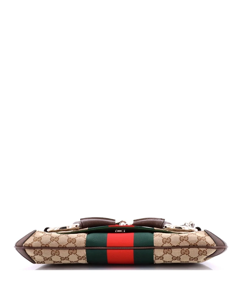 Pre-Owned Gucci Large Horsebit Web Chain Clutch Gg Canvas