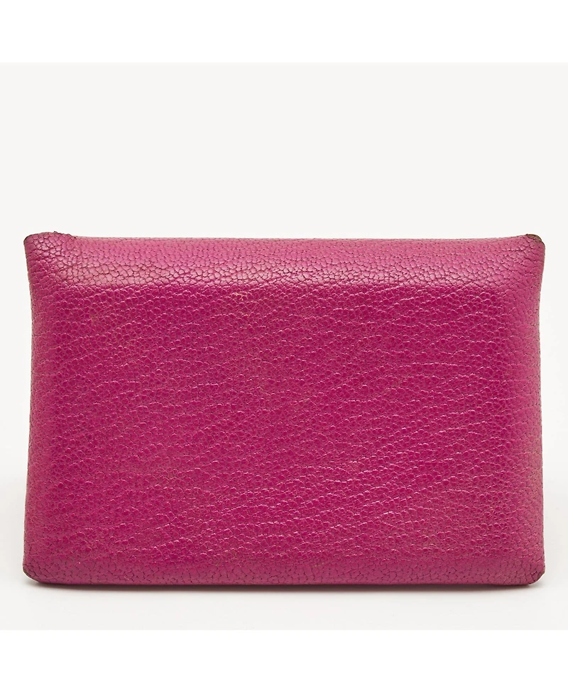 Pre-Owned HERMES Cyclamen Chevre Mysore Leather Calvi Card Holder