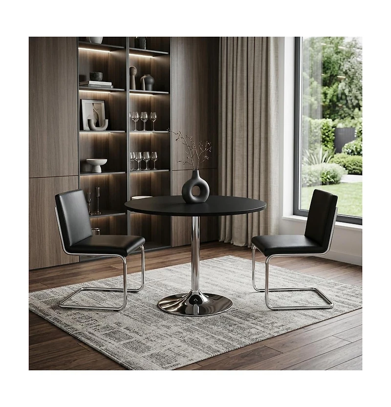 HomeRoots 36" Wood and Metal Pedestal Base Round Top Dining Table