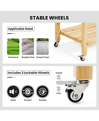 Sugift Wood Elevated Planter Bed with Lockable Wheels Shelf and Liner