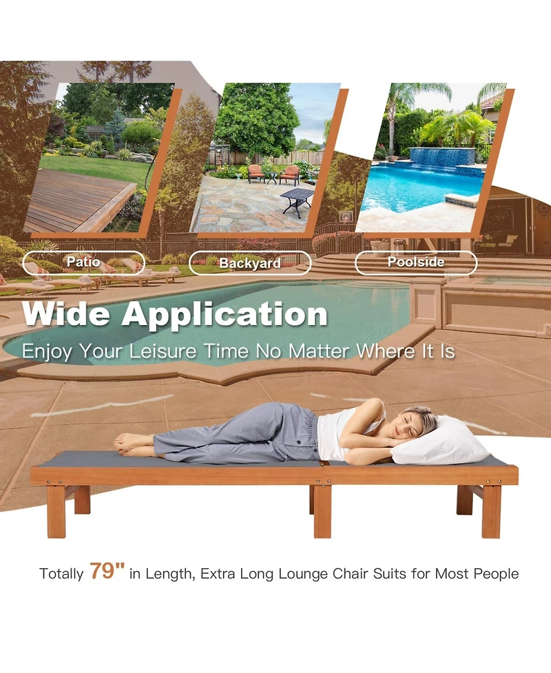 Sugift Adjustable Outdoor Wood Chaise Lounge Chair with 5-Position Backrest 400 lb Capacity