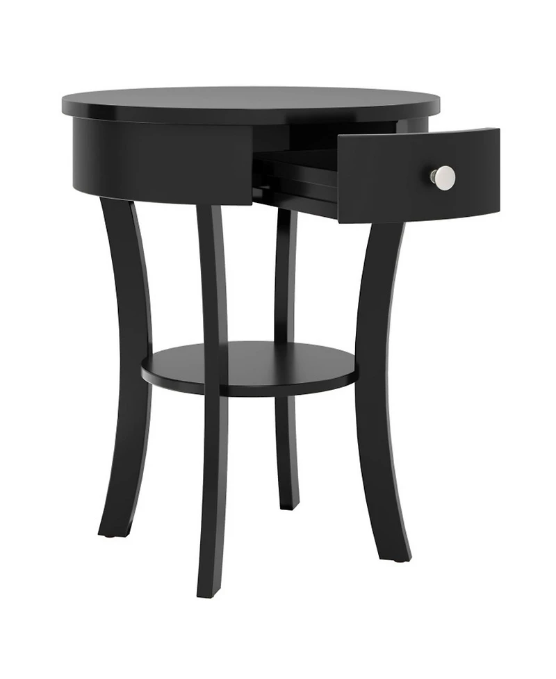 Sugift 2-Tier Round End Table with Open Drawer and Storage Shelf