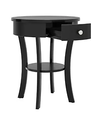 Sugift 2-Tier Round End Table with Open Drawer and Storage Shelf