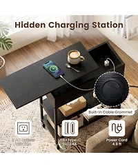 Sugift Lift Top End Table with Charging Station Hidden Compartment and Universal Wheels