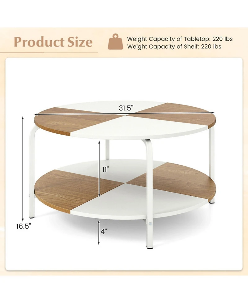 Sugift 31.5 Inch Split-Top Round Coffee Table with Metal Frame and Storage Shelf