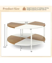 Sugift 31.5 Inch Split-Top Round Coffee Table with Metal Frame and Storage Shelf