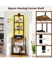 Sugift 65 Inch 6-Tier Corner Shelf with Charging Station Ambience Light and Stemware Rack