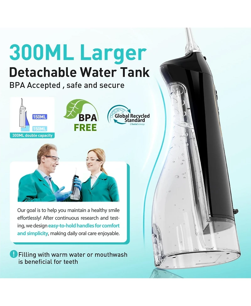 Coslus CX20 Water Flosser, 300 Milliliters, IPX7, Portable, Rechargeable, for Home and Travel