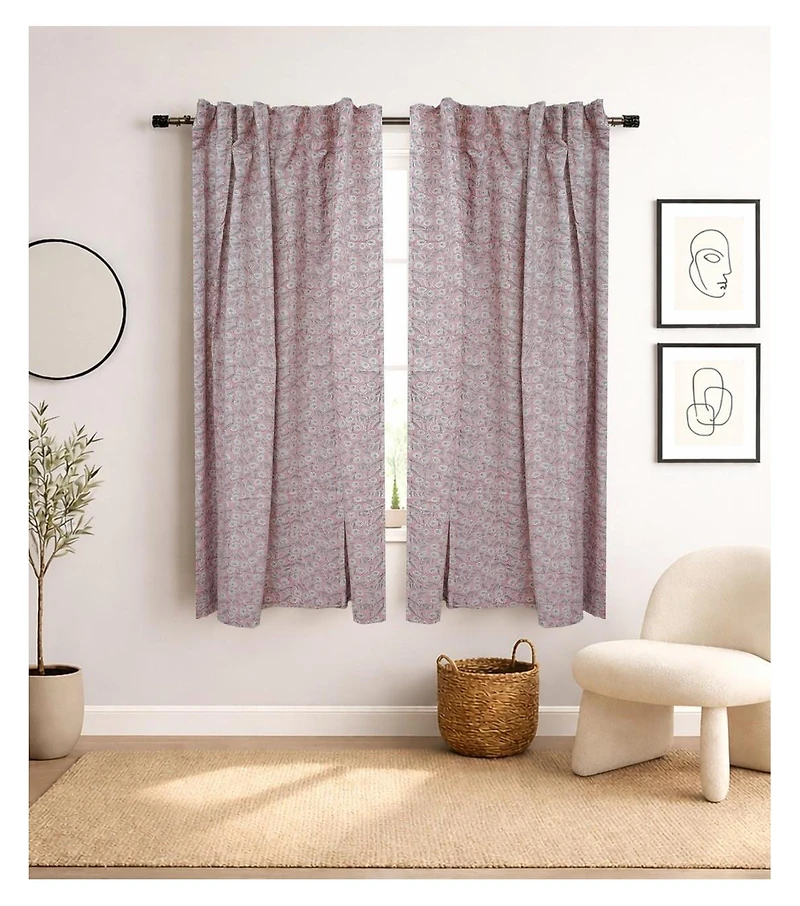 Fabdivine Haridwar Floral Block Print Viscose Linen Curtain