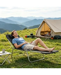 Yiortwo Folding Pool Chaise Lounge Adjustable Mesh Tanning Chair Pillow Steel Frame 264 Lbs Capacity