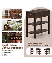 Sugift 3-Tier Narrow End Table with Pull-Out Drawer and Storage Shelves