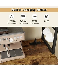 Sugift 55 Inch Bar Sideboard Cabinet with Rgb Led Lights Power Outlets and Wine Racks