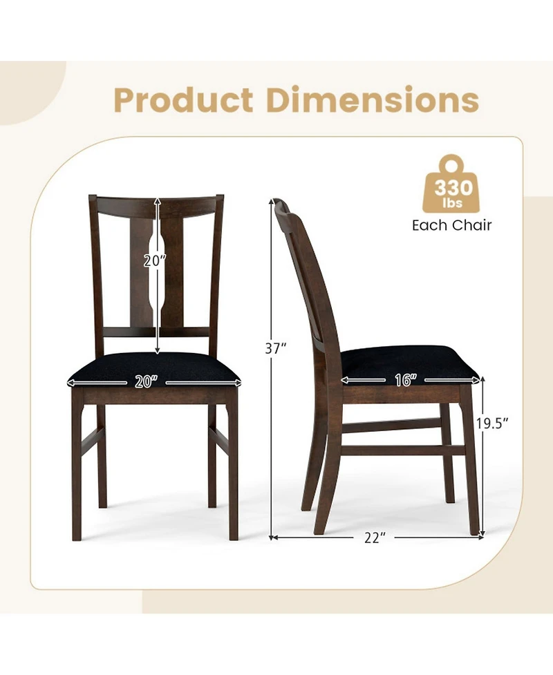 Sugift Set of 2 Wooden Dining Chairs with 20 Inch High Curved Back Upholstered Seats Farmhouse Style
