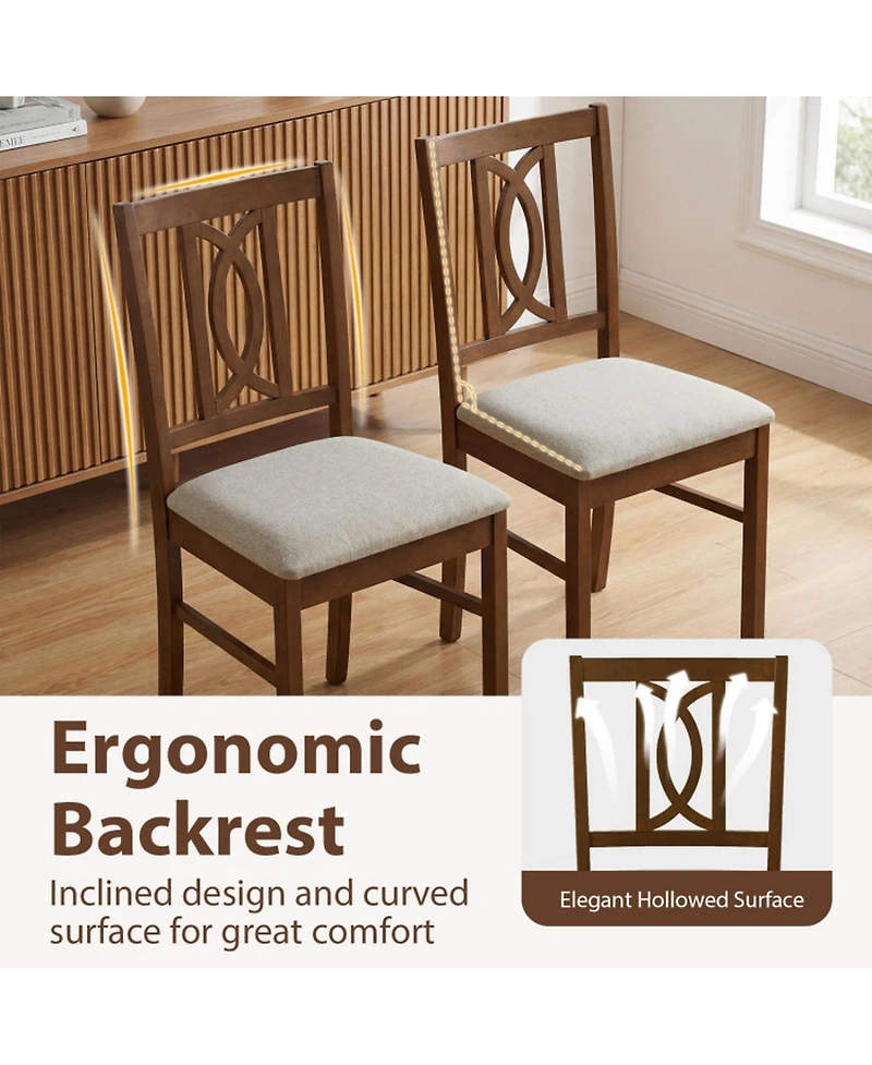 Sugift Farmhouse Dining Room Chairs Set of 2 Hollowed Backrest Design with Faux Linen Cushioned Seats