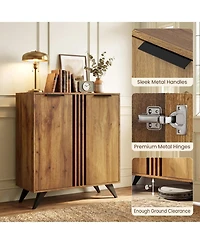 Sugift 4-Tier Freestanding Shoe Storage Cabinet with 2 Doors Hidden Entryway Organizer