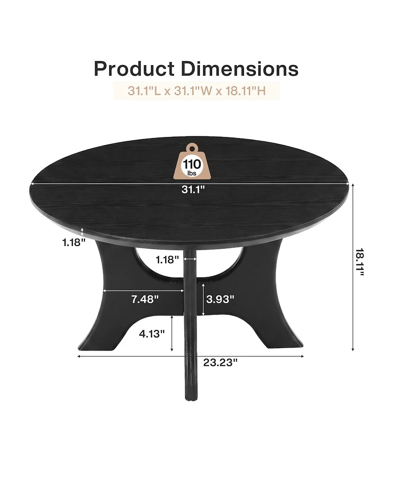 Tribesigns 31.1" Round Coffee Table, Mid-Century Modern