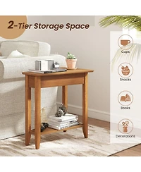Sugift 2-Tier Wedge Narrow End Table with Storage Shelf and Solid Wood Legs