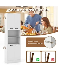 Sugift 75 Inch Freestanding Kitchen Pantry Cabinet Tall Cupboard with 4 Doors and Shelves