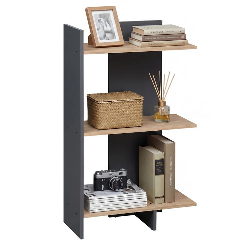 Sugift 3-Tier Wooden Bookshelf with Anti-Tipping Kit and 15 Inch Shelf Spacing