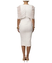 Jluxlabel Women's Timeless Drape Ruched V-Neck Cape-Sleeve Midi Dress