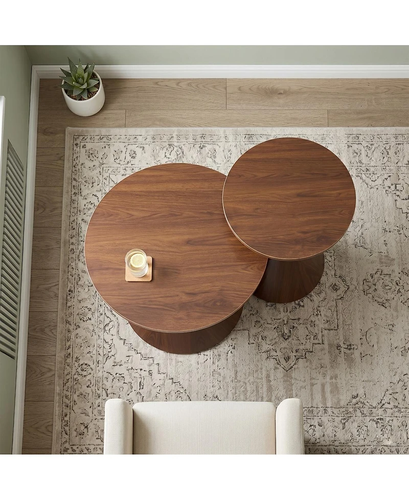 Streamdale Furniture 2-Piece Round Coffee Table Set, Texture and Metal Base