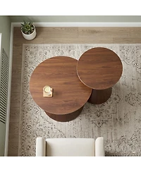 Streamdale Furniture 2-Piece Round Coffee Table Set, Texture and Metal Base