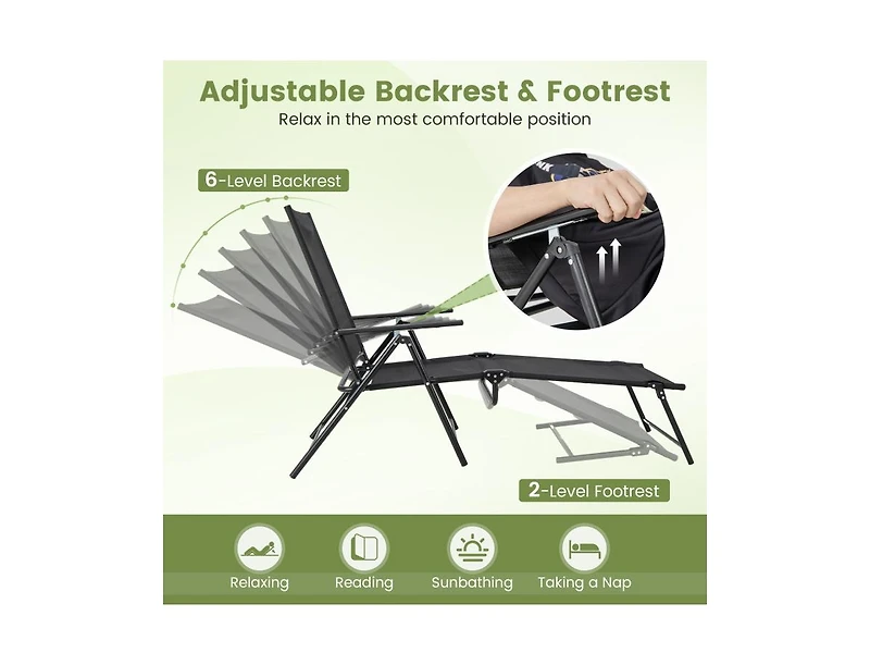 Boyel Living 2 Piece Patio Folding Chaise Lounge Chairs Recliner with 6-Level Backrest