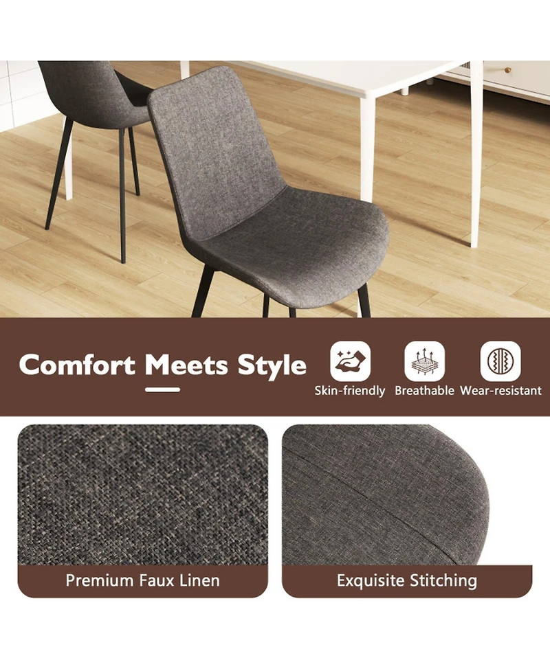 Sugift Set of 4 Upholstered Dining Chairs with Metal Legs and Padded Curved Backs