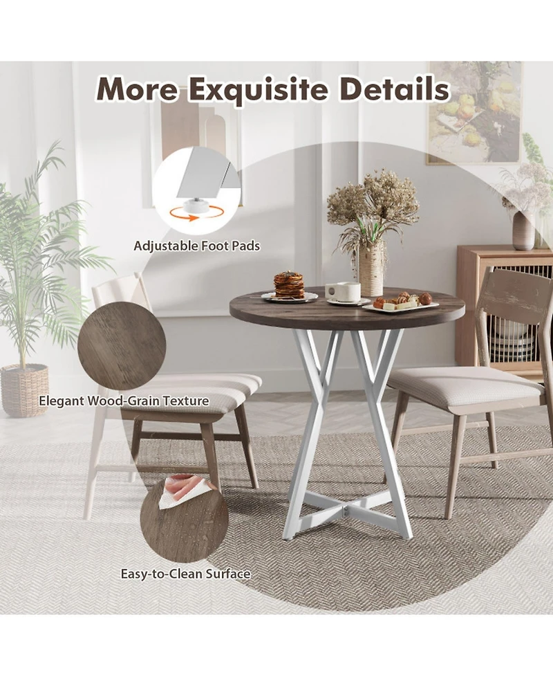 Sugift 36 Inch Round Dining Table with X-Shaped Metal Pedestal Base