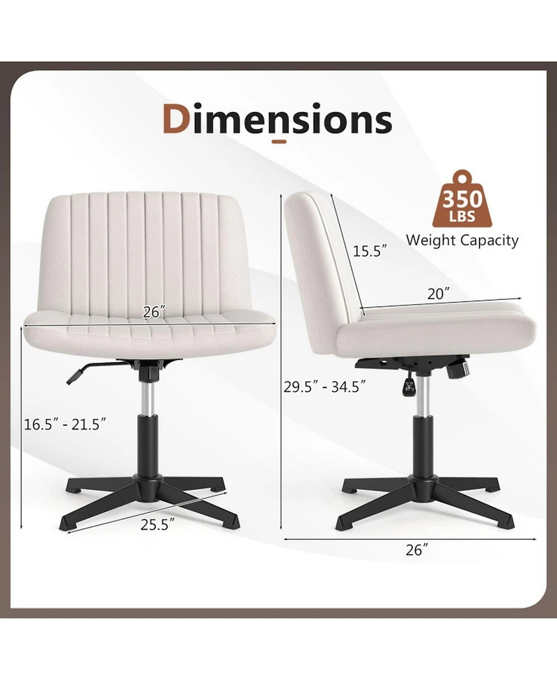 Sugift Cross-Legged Swivel Desk Chair No Wheels with Extra Wide Linen Seat