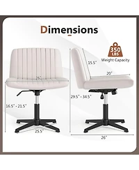 Sugift Cross-Legged Swivel Desk Chair No Wheels with Extra Wide Linen Seat
