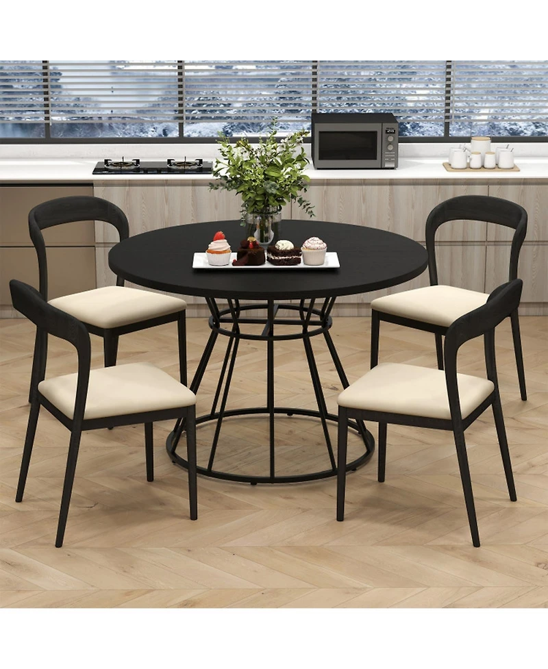 Sugift 47 Inch Round Dining Table for 4 to 6 with Hourglass Metal Base