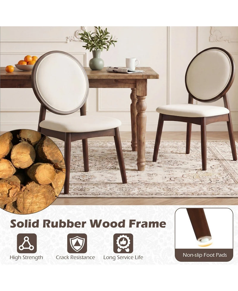 Sugift Upholstered Dining Chairs Set of 2 with Padded Linen Seat and Solid Rubber Wood Frame