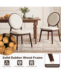 Sugift Upholstered Dining Chairs Set of 2 with Padded Linen Seat and Solid Rubber Wood Frame