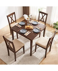 Sugift Farmhouse Square Dining Table for 4 with Solid Rubber Wood Frame and Reinforced Corners
