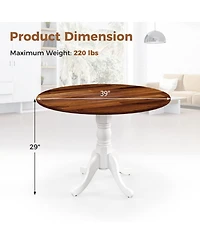 Sugift Wooden Dining Table with Round Tabletop and Curved Trestle Legs Solid Rubber Wood Kitchen Table