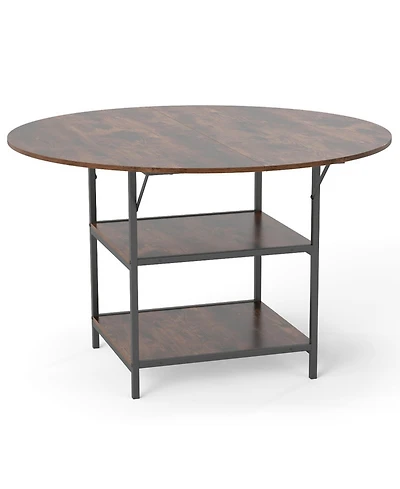 Sugift 47 Inch Round Dining Table for 4 to 6 People with 2-Tier Storage Shelves Industrial Kitchen Table