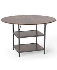 Sugift 47 Inch Round Dining Table for 4 to 6 People with 2-Tier Storage Shelves Industrial Kitchen Table
