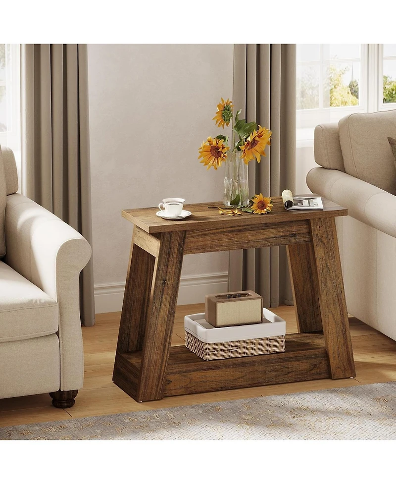Tribesigns Wood End Table with 2 Storage Shelves