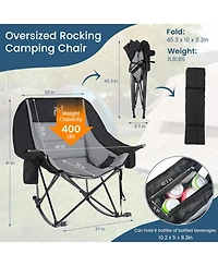 Aboron Oversized Rocking Camping Chair, Folding Chair,Fully Padded Patio Chair with Cooler BagandSide Pocket,Portable Outdoor Recliner