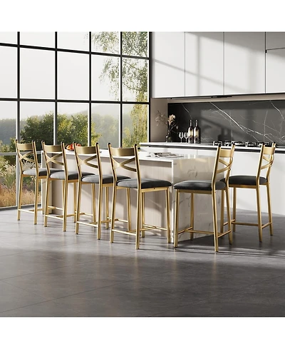 gaomon Set of 6 Bar Stools, 26" Counter Height Metal Dining Chairs with Straight-Line Back, Thick Pu Leather Cushion, Waterproof for Restaurant