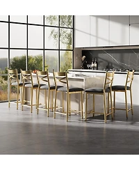 gaomon Set of 6 Bar Stools, 26" Counter Height Metal Dining Chairs with Straight-Line Back, Thick Pu Leather Cushion, Waterproof for Restaurant
