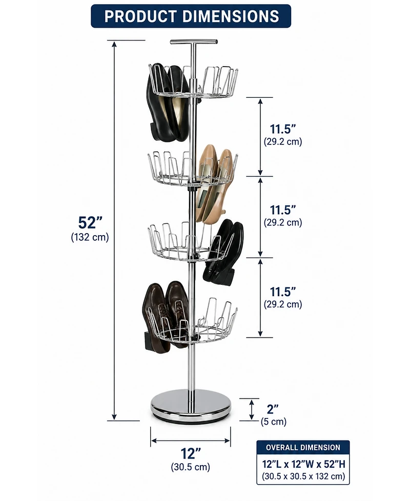 Slickblue 4-Tier Revolving Shoe Rack Tree - Rotating Storage Organizer for Easy Access