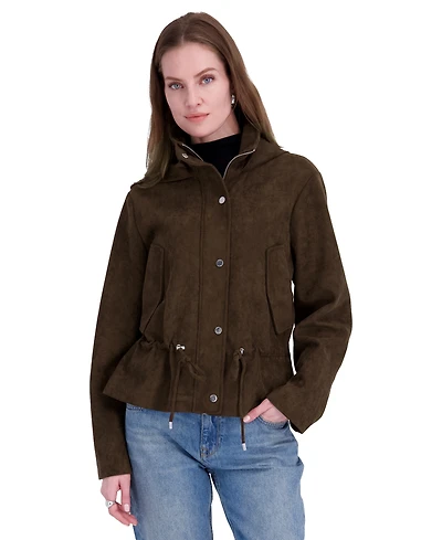 Tahari Women's Faux Suede Hooded Anorak Coat