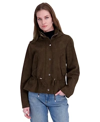 Tahari Women's Faux Suede Hooded Anorak Coat