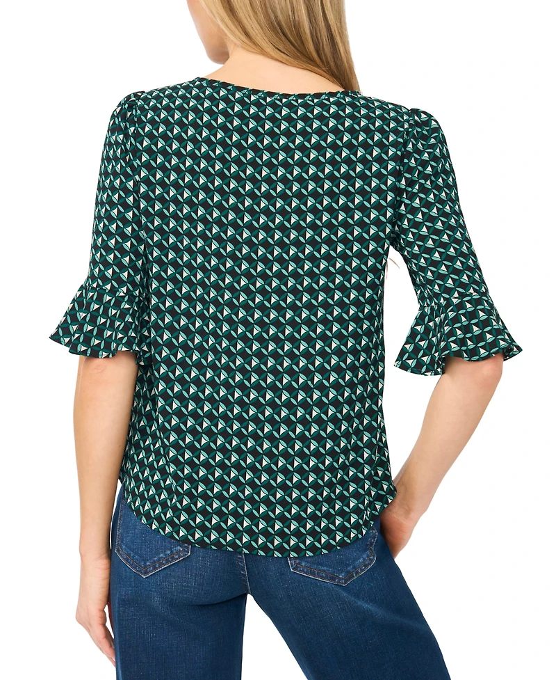 CeCe Women's Split-Tie-Neck 3/4-Sleeve Ruffle-Cuff Blouse