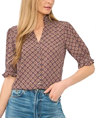 CeCe Women's Ruffle V-Neck Elbow-Length Blouse
