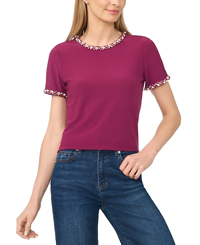 CeCe Women's Embellished Short Sleeve Top